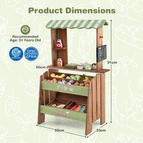 Wooden Mud Grocery Store for Kids, Outdoor & Indoor Farm Market Stand Playset with Price Chalkboard & 40+ Accessories