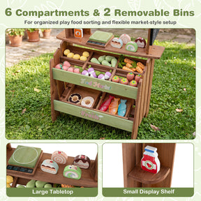 Wooden Mud Grocery Store for Kids, Outdoor & Indoor Farm Market Stand Playset with Price Chalkboard & 40+ Accessories