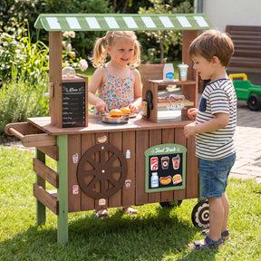 Kids Food Cart, Pretend Play Market Stand Food Cart w/Storage Shelves