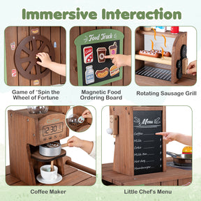 Kids Food Cart, Pretend Play Market Stand Food Cart w/Storage Shelves