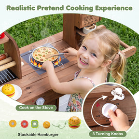 Kids Food Cart, Pretend Play Market Stand Food Cart w/Storage Shelves