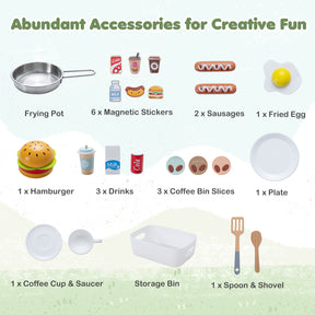 Kids Food Cart, Pretend Play Market Stand Food Cart w/Storage Shelves