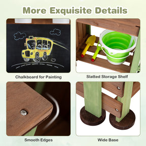 Outdoor Mud Farm Playset for Kids, Fir Wood Barnyard Pretend Toy w/ Raised Planter Box