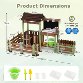 Outdoor Mud Farm Playset for Kids, Fir Wood Barnyard Pretend Toy w/ Raised Planter Box