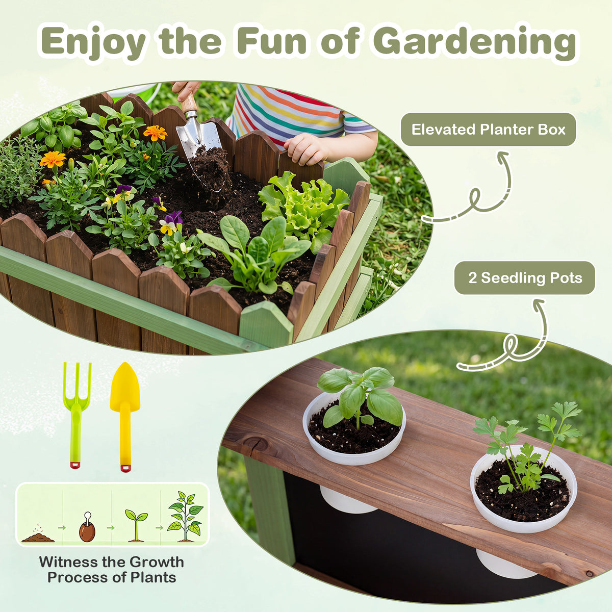 Outdoor Mud Farm Playset for Kids, Fir Wood Barnyard Pretend Toy w/ Raised Planter Box