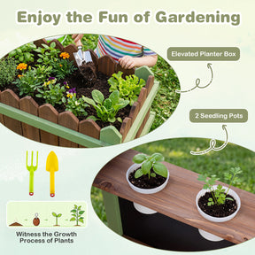 Outdoor Mud Farm Playset for Kids, Fir Wood Barnyard Pretend Toy w/ Raised Planter Box