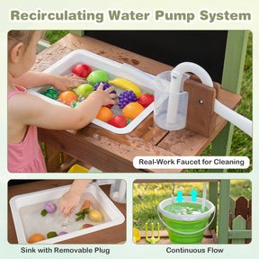 Outdoor Mud Farm Playset for Kids, Fir Wood Barnyard Pretend Toy w/ Raised Planter Box