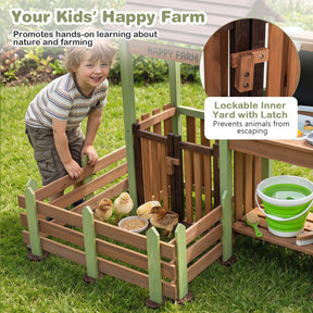 Outdoor Mud Farm Playset for Kids, Fir Wood Barnyard Pretend Toy w/ Raised Planter Box