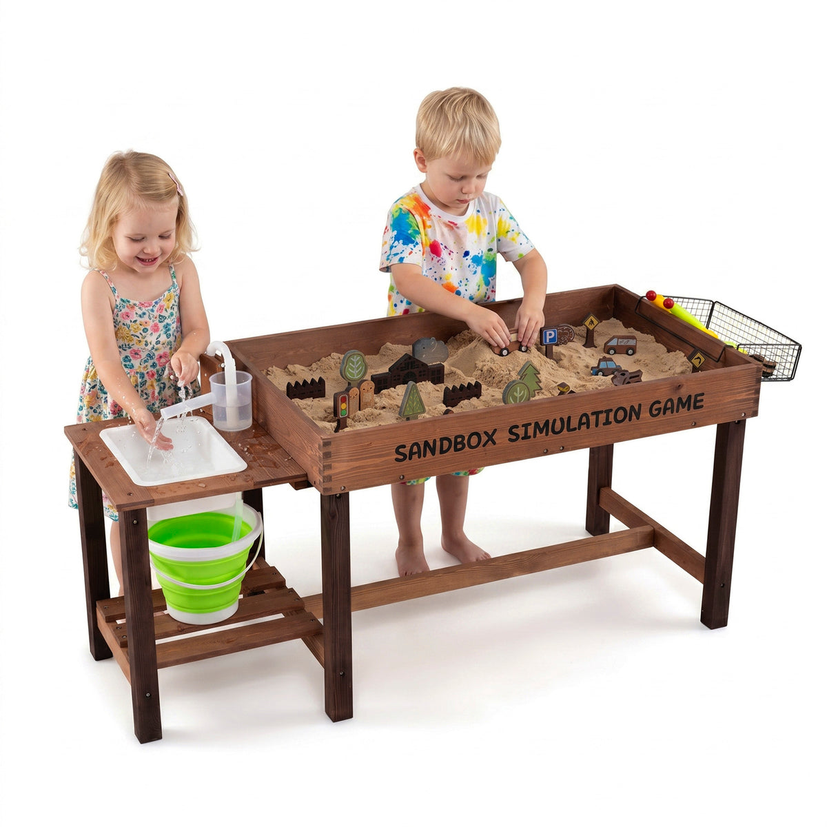Costzon Sensory Table with Water Pump & Sink, Toddler Activity Table with 33 Sand Table Toys