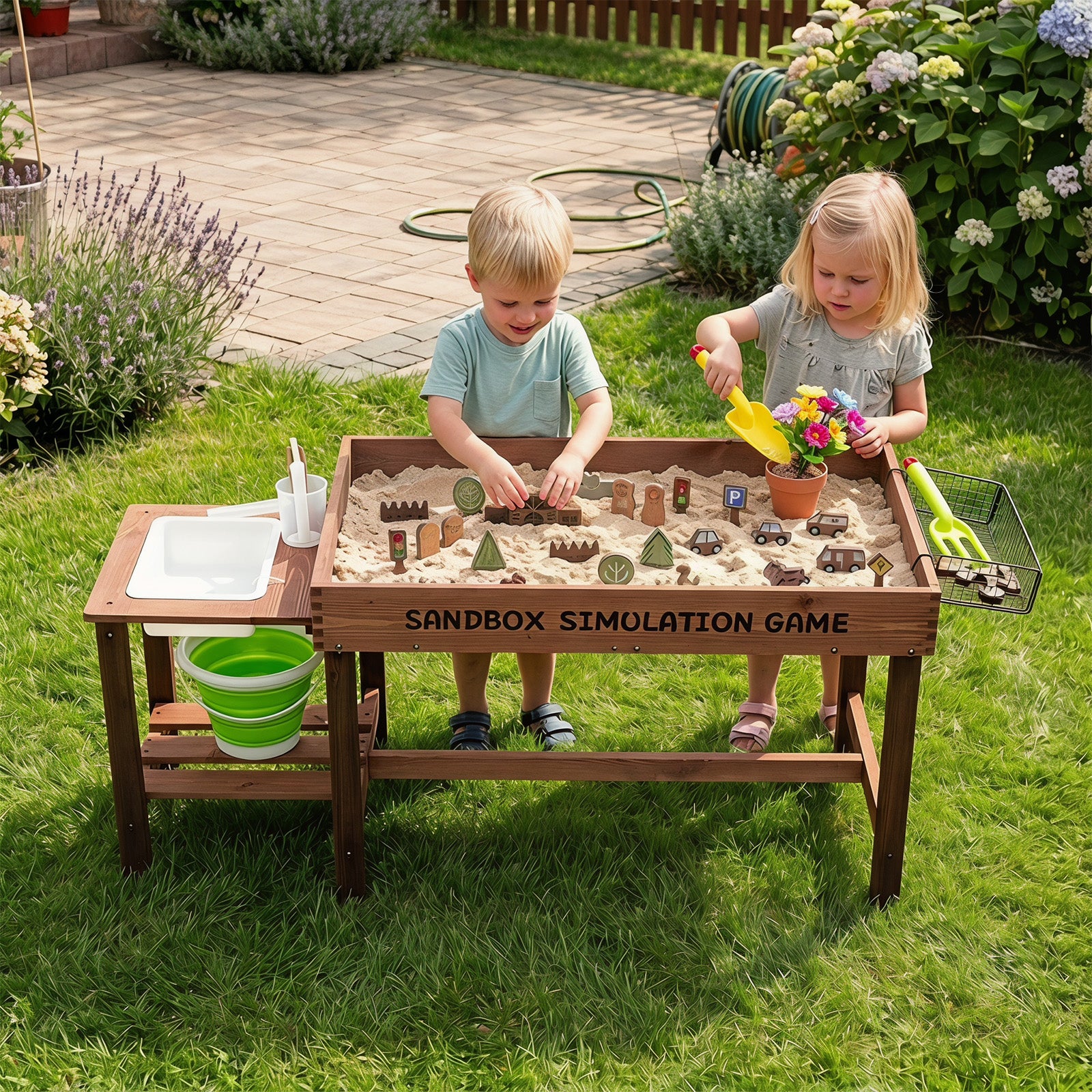 Costzon Sensory Table with Water Pump & Sink, Toddler Activity Table with 33 Sand Table Toys