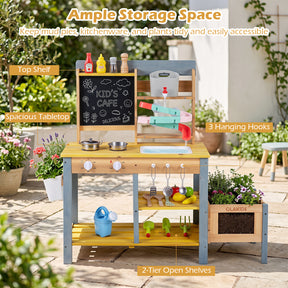 Mud Kitchen, Fir Wood Kids Play Kitchen Set w/ Faucet & Sink