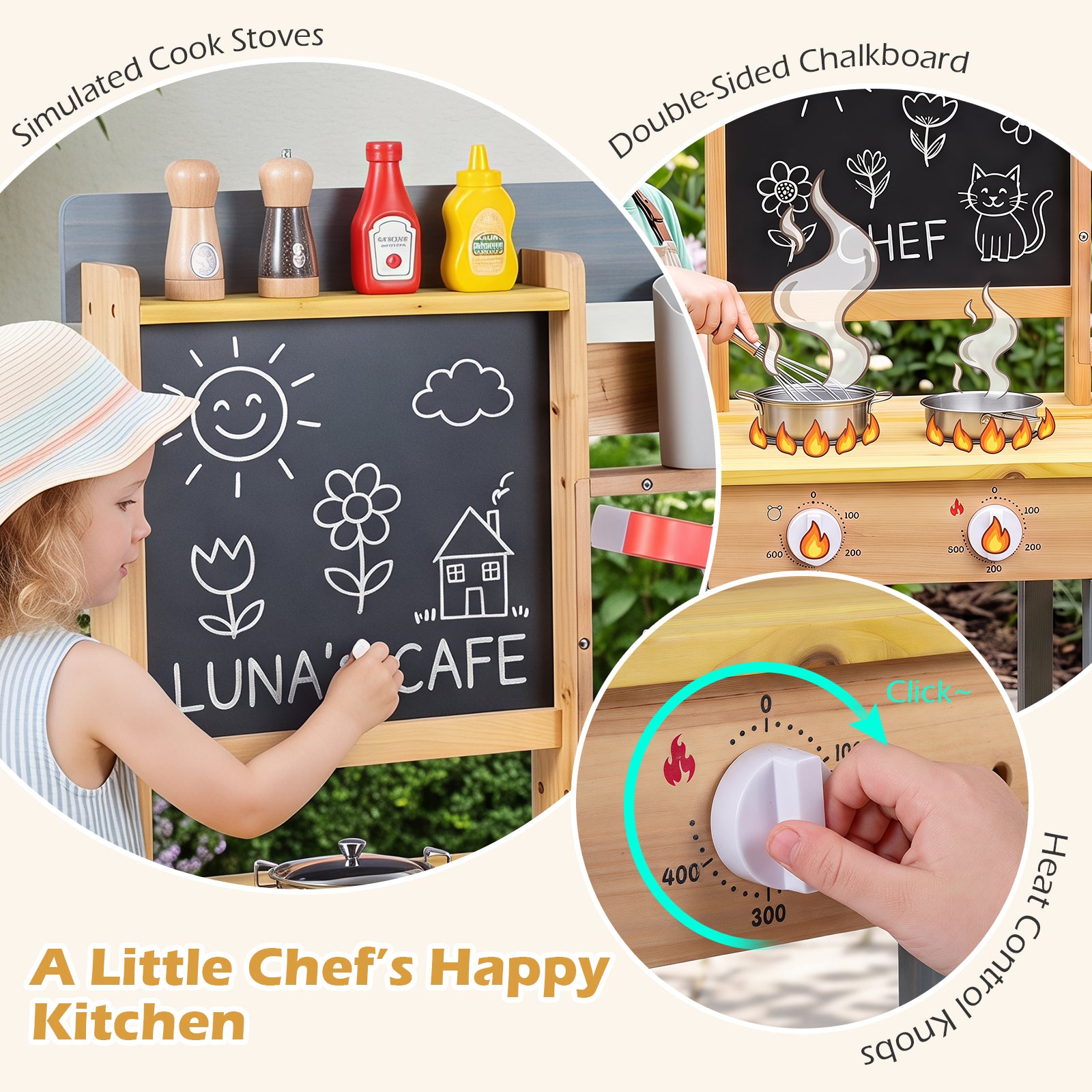 Mud Kitchen, Fir Wood Kids Play Kitchen Set w/ Faucet & Sink