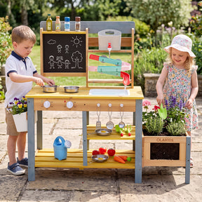 Mud Kitchen, Fir Wood Kids Play Kitchen Set w/ Faucet & Sink
