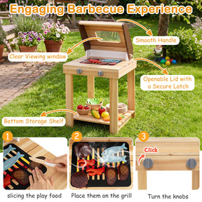 3-Piece Kids Playset for Outdoor w/ Mud Kitchen, BBQ Grill, Pizza Oven