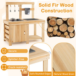 3-Piece Kids Playset for Outdoor w/ Mud Kitchen, BBQ Grill, Pizza Oven