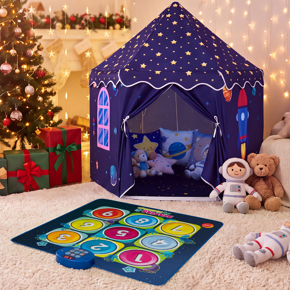 Indoor Outdoor Play Tent for Toddlers with Dancing Mat, Blue