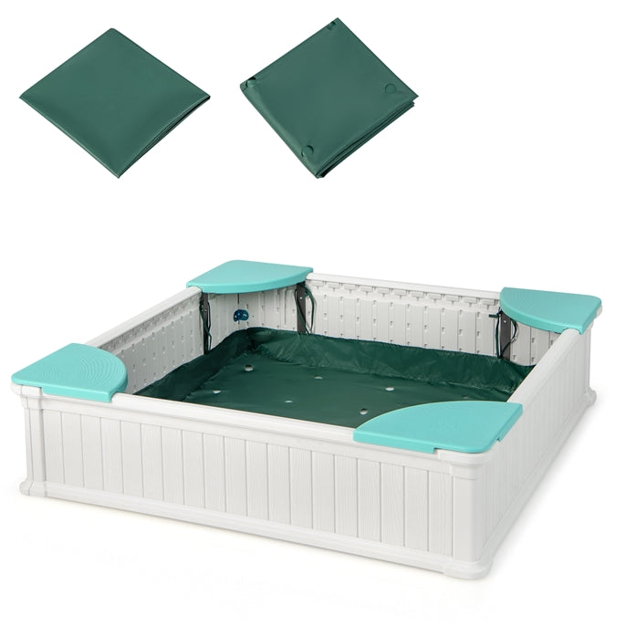 Hikidspace Kids Outdoor Sandbox Large HDPE Sandpit Play Toy Gift w/Cover & 4 Corner Seats