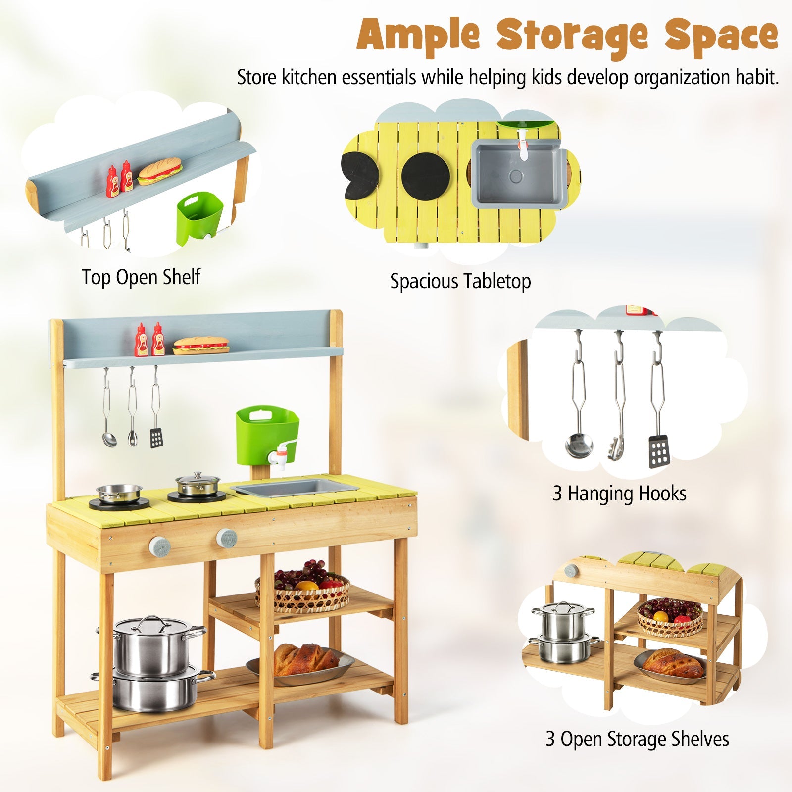 Backyard Pretend Play Toy Kitchen w/ Stove Top