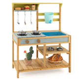 Wooden Play Kitchen Set, Fun Backyard Play Kitchen Toy for Toddlers