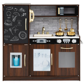 HONEY JOY Pretend Play Kitchen, Toddler Kitchen Playset w/Blackboard, Phone, Microwave, Ice Maker, Dishwasher & Oven