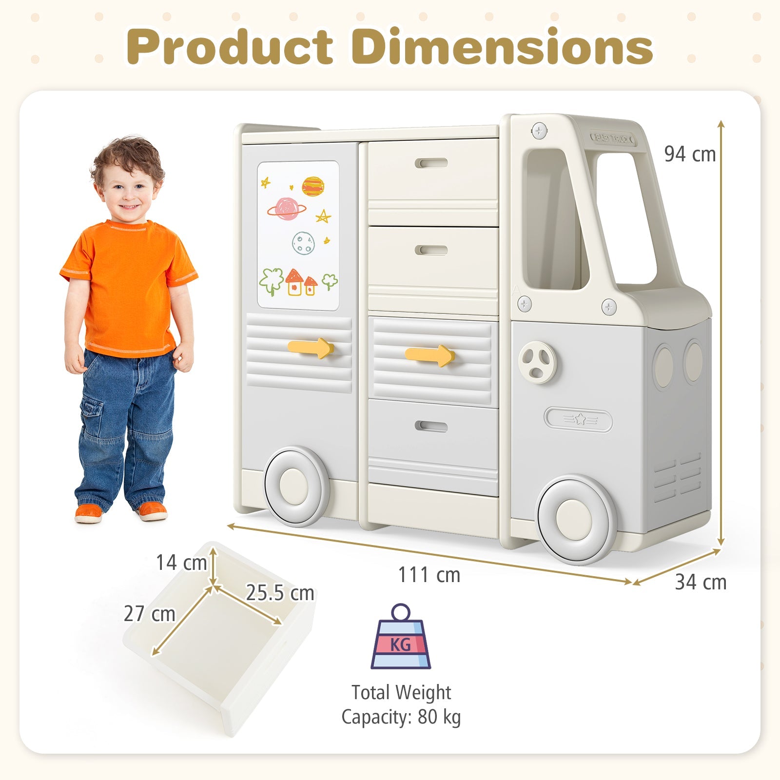 Bus-shaped Children Cabinet w/ 4 Pull-out Drawers with Handles