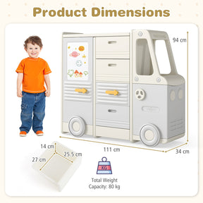 Bus-shaped Children Cabinet w/ 4 Pull-out Drawers with Handles