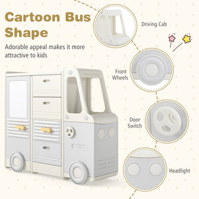 Bus-shaped Children Cabinet w/ 4 Pull-out Drawers with Handles