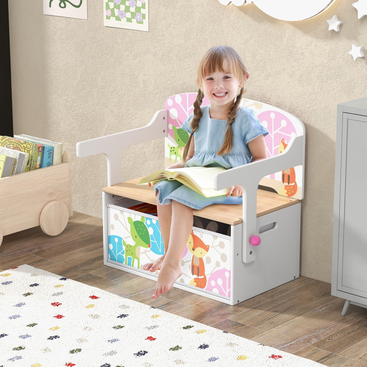 HONEY JOY 3 in 1 Kids Convertible Activity Bench, Children Table & Chair Set