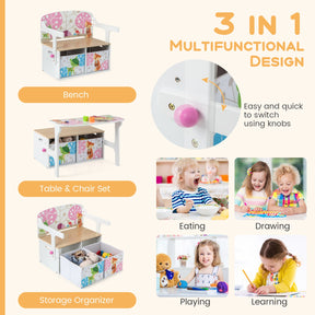 HONEY JOY 3 in 1 Kids Convertible Activity Bench, Children Table & Chair Set