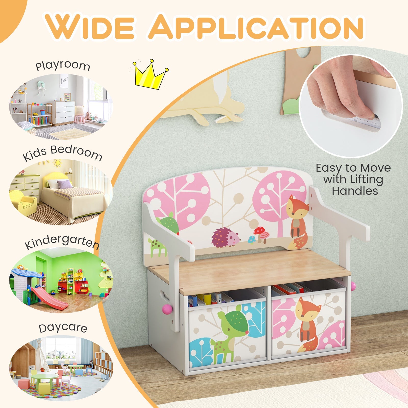 HONEY JOY 3 in 1 Kids Convertible Activity Bench, Children Table & Chair Set