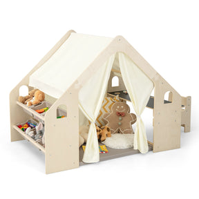 6-in-1 Kids Playhouse Wooden Indoor Play Tent w/ Blackboard