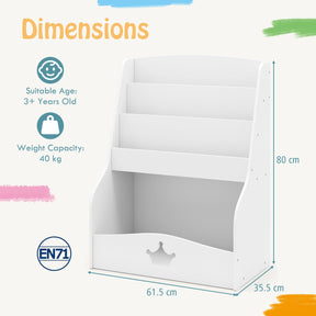 4-Tier Wooden Toy Storage Organizer, Children Bookcase Display Rack for Playroom, Kindergarten, Nursery, Classroom