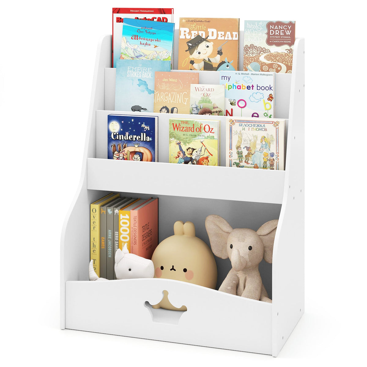 4-Tier Wooden Toy Storage Organizer, Children Bookcase Display Rack for Playroom, Kindergarten, Nursery, Classroom