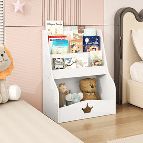 Kids Bookshelf, 4-Tier Wooden Toy Storage Organizer w/ Shelves & Compartment