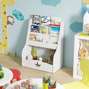 Kids Bookshelf, 4-Tier Wooden Toy Storage Organizer w/ Shelves & Compartment