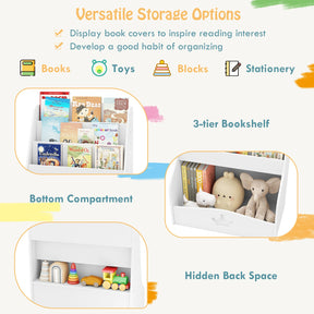 Kids Bookshelf, 4-Tier Wooden Toy Storage Organizer w/ Shelves & Compartment