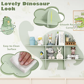 HONEY JOY Floating Dinosaur Kids Bookshelf, 2-Tier Wooden Hanging Bookcase for Children