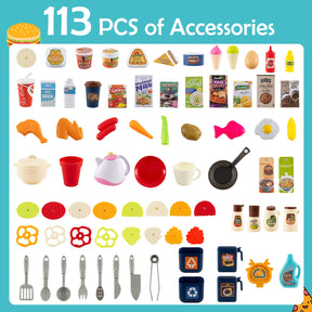 Kids Kitchen Playset, Corner Play Kitchen with Realistic Sounds and Lights, Cooking Stove with Steam