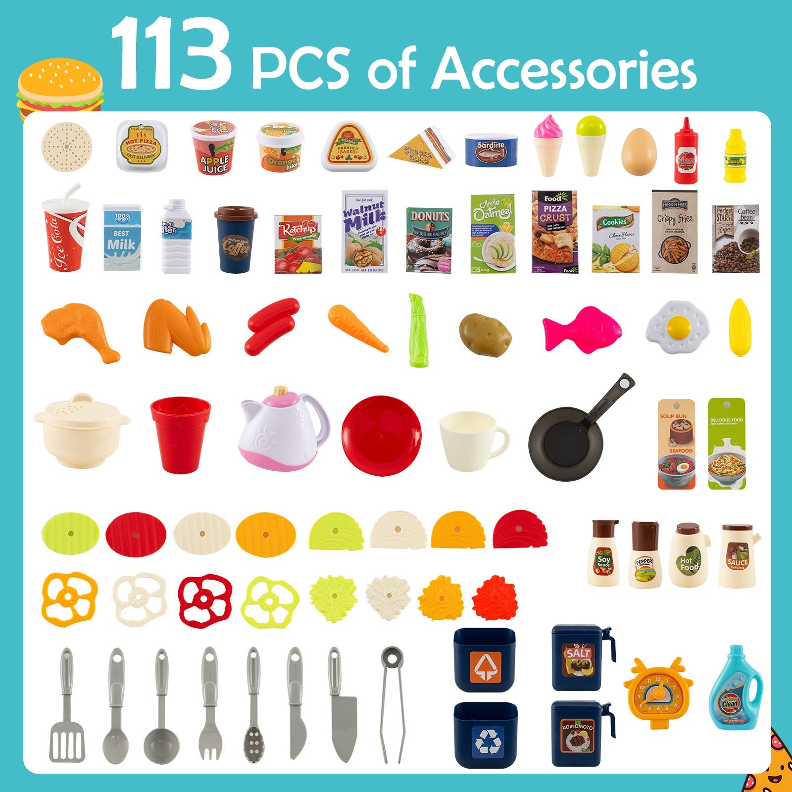 Kids Kitchen Playset, Corner Play Kitchen with Realistic Sounds and Lights, Cooking Stove with Steam