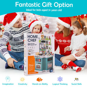Kids Kitchen Playset, Corner Play Kitchen with Realistic Sounds and Lights, Cooking Stove with Steam