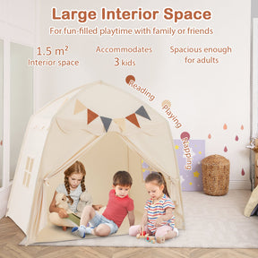 HONEY JOY Large Kids Tent, Indoor Outdoor Dome Tent Playhouse w/Bright Lights, Flags