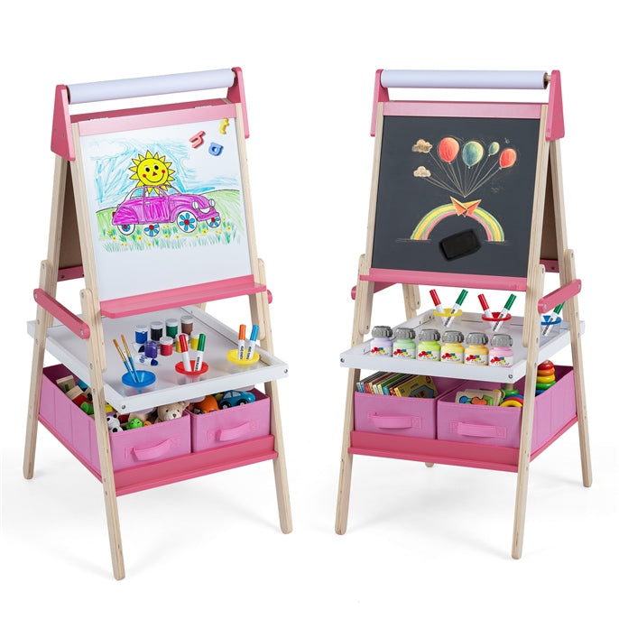 3-in-1 Art Easel for Kids, Standing Double-Sided Easel w/Chalkboard & Whiteboard, Paper Roll