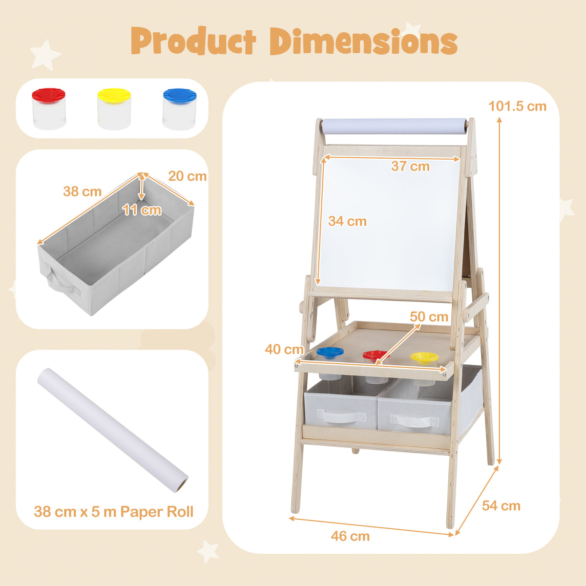 3-in-1 Art Easel for Kids, Standing Double-Sided Easel w/Chalkboard & Whiteboard, Paper Roll