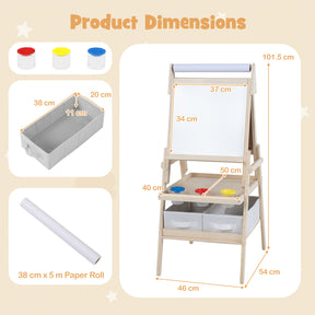 3-in-1 Art Easel for Kids, Standing Double-Sided Easel w/Chalkboard & Whiteboard, Paper Roll