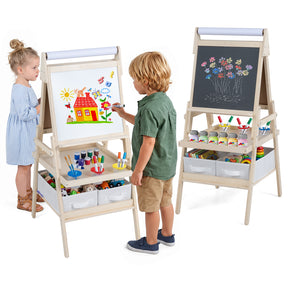 3-in-1 Art Easel for Kids, Standing Double-Sided Easel w/Chalkboard & Whiteboard, Paper Roll