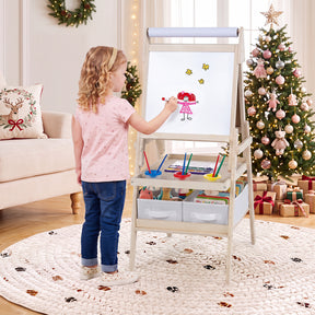 3-in-1 Art Easel for Kids, Standing Double-Sided Easel w/Chalkboard & Whiteboard, Paper Roll