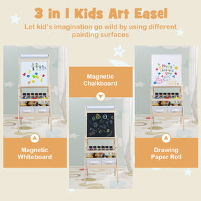3-in-1 Art Easel for Kids, Standing Double-Sided Easel w/Chalkboard & Whiteboard, Paper Roll