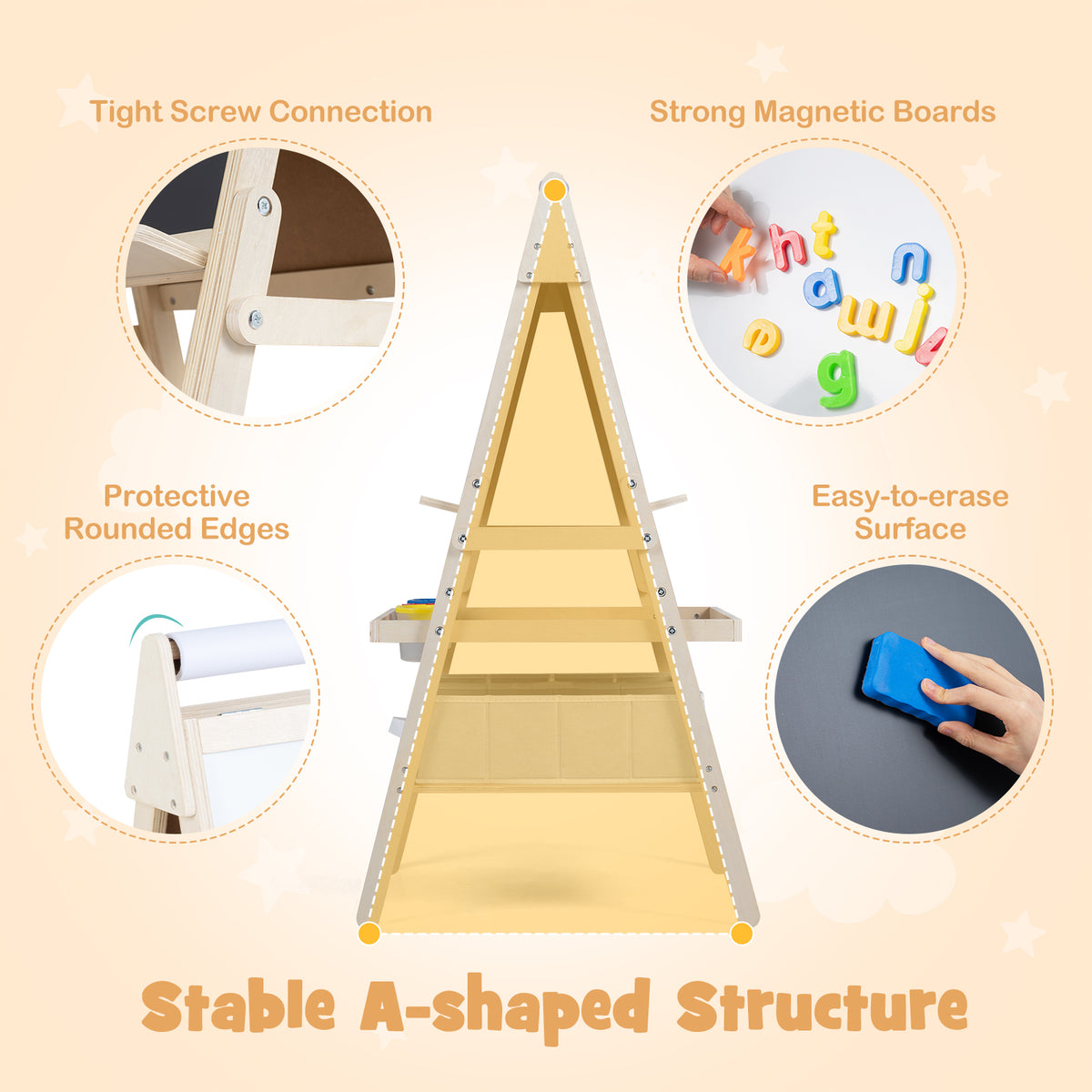 3-in-1 Art Easel for Kids, Standing Double-Sided Easel w/Chalkboard & Whiteboard, Paper Roll