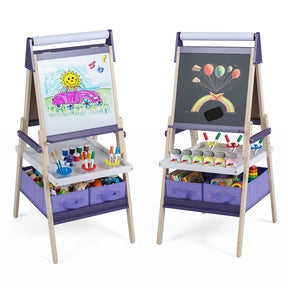 3-in-1 Art Easel for Kids, Standing Double-Sided Easel w/Chalkboard & Whiteboard, Paper Roll
