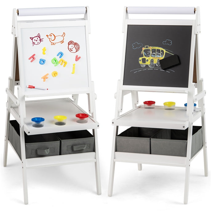 3-in-1 Art Easel for Kids, Standing Double-Sided Easel w/Chalkboard & Whiteboard, Paper Roll